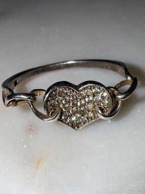 Delicate Silver Heart Ring with Pavé Crystals - .925 Silver